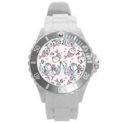 Cartoon Cat Cute Animal Design Drawing Illustration Kawaii Round Plastic Sport Watch (l) by Grandong