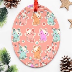 Cute Kawaii Kittens Seamless Pattern Ornament (oval Filigree) by Grandong