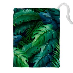 Tropical Green Leaves Background Drawstring Pouch (5xl) by Amaryn4rt