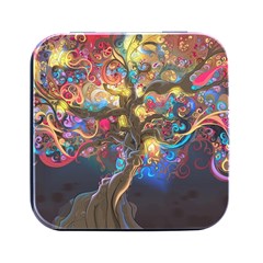 Psychedelic Tree Abstract Psicodelia Square Metal Box (black) by Modalart