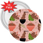 Doodle Yakisoba Seamless Pattern 3  Buttons (10 pack)  Front