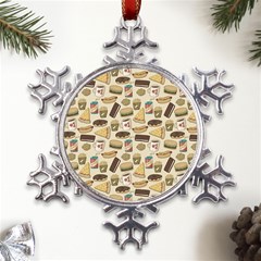 Junk Food Hipster Pattern Metal Large Snowflake Ornament by Sarkoni