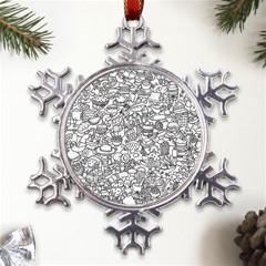 Food Doodle Pattern Metal Large Snowflake Ornament by Sarkoni