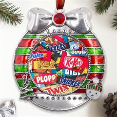 Pop Art Food Cute Patterns Metal X mas Ribbon With Red Crystal Round Ornament by Sarkoni