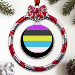 Bigender Flag Copy Metal Red Ribbon Round Ornament by Dutashop