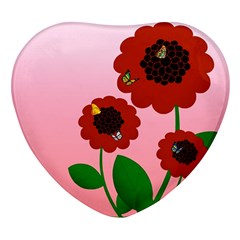 Flowers Butterflies Red Flowers Heart Glass Fridge Magnet (4 Pack) by Sarkoni