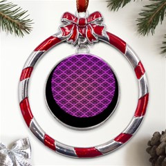 Pattern Texture Geometric Patterns Purple Metal Red Ribbon Round Ornament by Dutashop