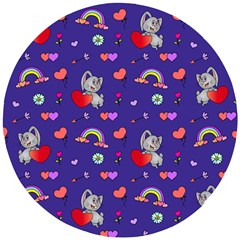 Rabbit Hearts Texture Seamless Pattern Wooden Puzzle Round by Ravend