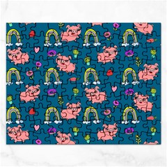 Flowers Pink Pig Piggy Seamless Rectangular Jigsaw Puzzl by Ravend