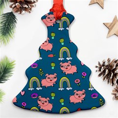 Flowers Pink Pig Piggy Seamless Christmas Tree Ornament (two Sides) by Ravend