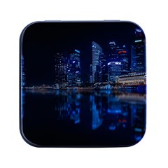 Illuminated Cityscape Against Blue Sky At Night Square Metal Box (black) by Modalart