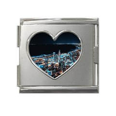 Aerial Photography Of Lighted High Rise Buildings Mega Link Heart Italian Charm (18mm) by Modalart