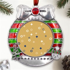 Cross Circles White Circles Metal X mas Ribbon With Red Crystal Round Ornament by Grandong