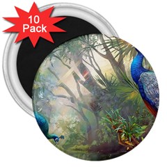 Peafowl Peacock Bird Birds Painting Art Wildlife 3  Magnets (10 Pack)  by Sarkoni