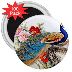 Birds Peacock Artistic Colorful Flower Painting 3  Magnets (100 Pack) by Sarkoni