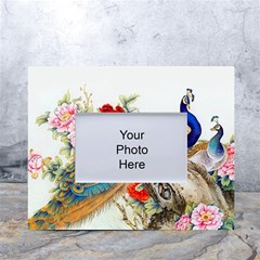 Birds Peacock Artistic Colorful Flower Painting White Tabletop Photo Frame 4 x6  by Sarkoni