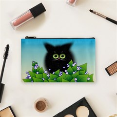 Kitten Black Furry Illustration Cosmetic Bag (small) by Sarkoni