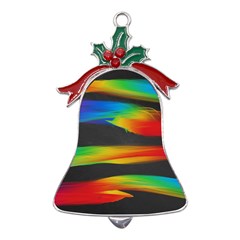 Colorful Background Metal Holly Leaf Bell Ornament by Sarkoni