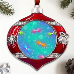 Non Seamless Pattern Blues Bright Metal Snowflake And Bell Red Ornament by Dutashop