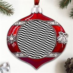 Zigzag Chevron Pattern Metal Snowflake And Bell Red Ornament by Dutashop