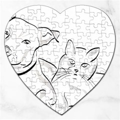 Dog Cat Domestic Animal Silhouette Jigsaw Puzzle (heart) by Modalart