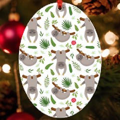 Seamless Pattern With Cute Sloths Uv Print Acrylic Ornament Oval by Ndabl3x