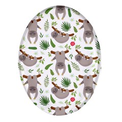 Seamless Pattern With Cute Sloths Oval Glass Fridge Magnet (4 Pack) by Ndabl3x