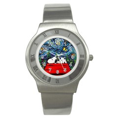 Dog House Vincent Van Gogh s Starry Night Parody Stainless Steel Watch by Modalart