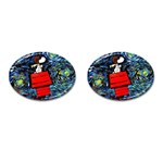 Dog Flying House Cartoon Starry Night Vincent Van Gogh Parody Cufflinks (Oval) Front(Pair)