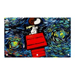 Dog Flying House Cartoon Starry Night Vincent Van Gogh Parody Banner And Sign 5  X 3  by Modalart