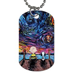 Cartoon Dog Vincent Van Gogh s Starry Night Parody Dog Tag (one Side) by Modalart