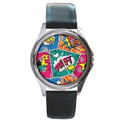 Comic Colorful Seamless Pattern Round Metal Watch by Bedest