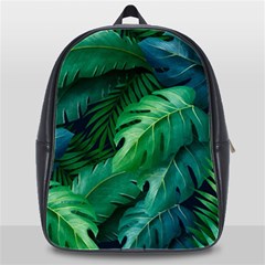 Tropical Green Leaves Background School Bag (xl) by Bedest