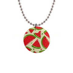 Cute Watermelon Seamless Pattern 1  Button Necklace by Pakjumat