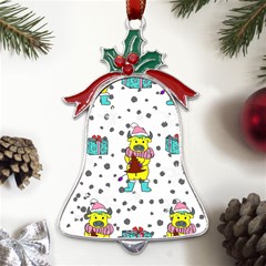 Little Bull Wishes You A Merry Christmas  Metal Holly Leaf Bell Ornament by ConteMonfrey