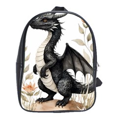 Cute Black Baby Dragon Flowers Painting (2) School Bag (xl) by 1xmerch