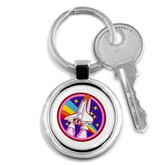 Badge Patch Pink Rainbow Rocket Key Chain (round) by Sarkoni