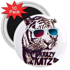 Krazy Katz 3d Tiger Roar Animal 3  Magnets (10 Pack)  by Sarkoni