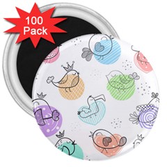 Cartoon Bird Cute Doodle Bird 3  Magnets (100 Pack) by Bedest