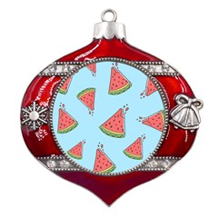 Watermelon Fruit Pattern Tropical Metal Snowflake And Bell Red Ornament by Apen