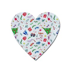 New Year Christmas Winter Pattern Heart Magnet by Apen