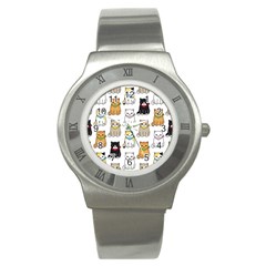 Cat Kitten Seamless Pattern Stainless Steel Watch by Grandong