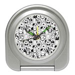 Seamless Pattern With Black White Doodle Dogs Travel Alarm Clock Front