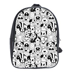 Seamless Pattern With Black White Doodle Dogs School Bag (large) by Grandong