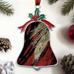 Fabric, Texture, Colorful, Spots Metal Holly Leaf Bell Ornament by nateshop