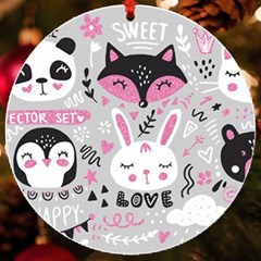 Big Set With Cute Cartoon Animals Bear Panda Bunny Penguin Cat Fox Uv Print Acrylic Ornament Round by Bedest