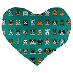 Different Type Vector Cartoon Dog Faces Large 19  Premium Heart Shape Cushions Front