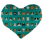 Different Type Vector Cartoon Dog Faces Large 19  Premium Heart Shape Cushions Back