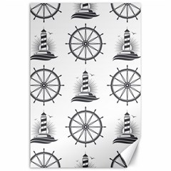 Marine Nautical Seamless Pattern With Vintage Lighthouse Wheel Canvas 24  X 36  by Bedest