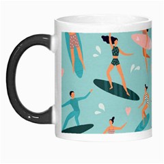 Beach Surfing Surfers With Surfboards Surfer Rides Wave Summer Outdoors Surfboards Seamless Pattern Morph Mug by Bedest